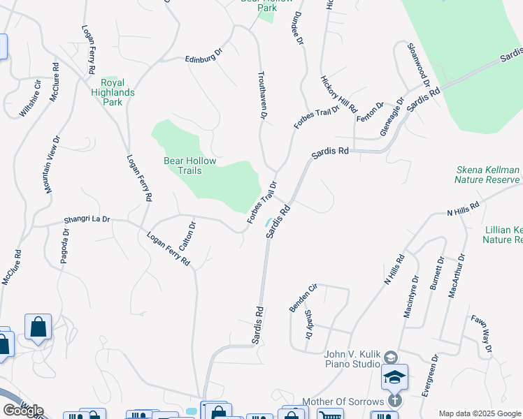 map of restaurants, bars, coffee shops, grocery stores, and more near 3636 Forbes Trail Drive in Murrysville