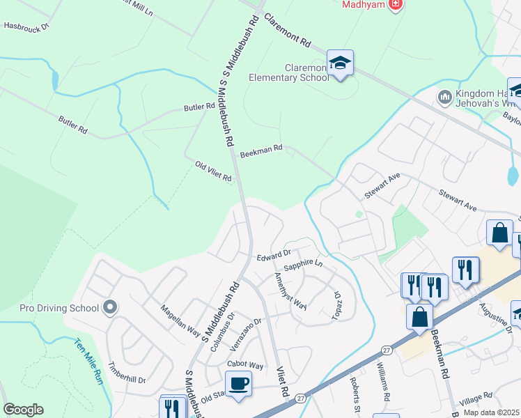 map of restaurants, bars, coffee shops, grocery stores, and more near 22 Amethyst Way in Franklin Township