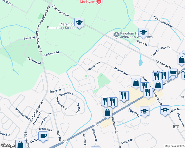map of restaurants, bars, coffee shops, grocery stores, and more near 39 Townsend Court in Franklin Township