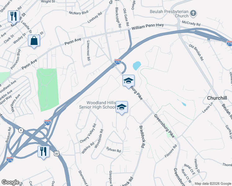 map of restaurants, bars, coffee shops, grocery stores, and more near 2430 Greensburg Pike in Pittsburgh