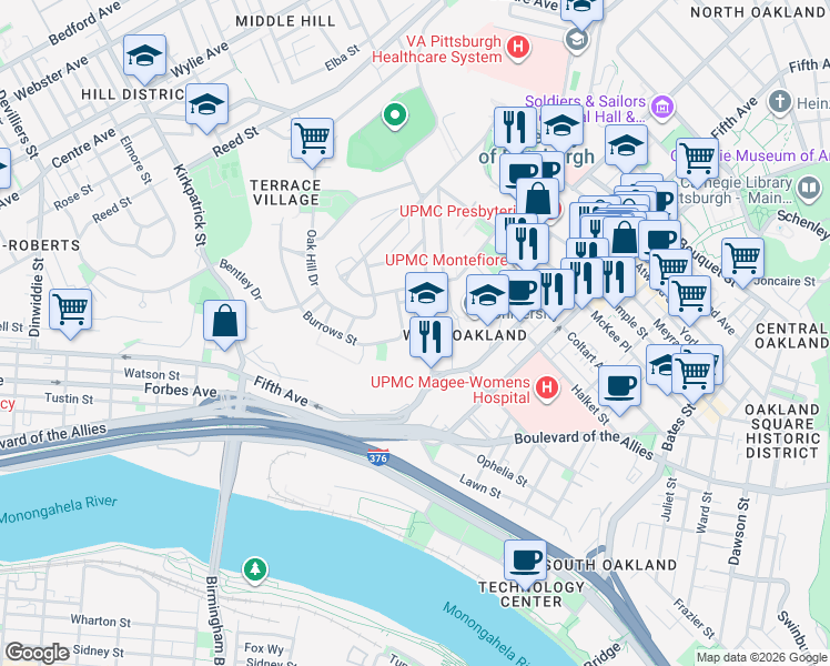 map of restaurants, bars, coffee shops, grocery stores, and more near 141 Robinson Street in Pittsburgh