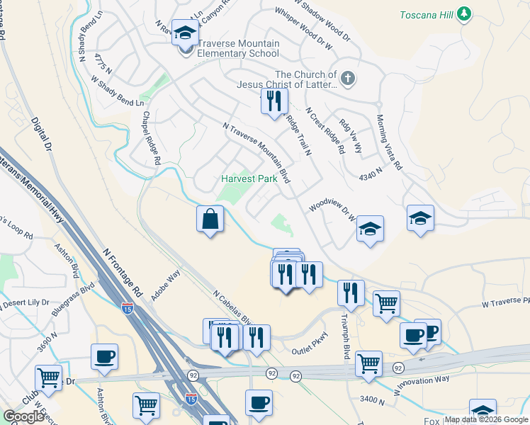 map of restaurants, bars, coffee shops, grocery stores, and more near 4114 Fremont Drive in Lehi