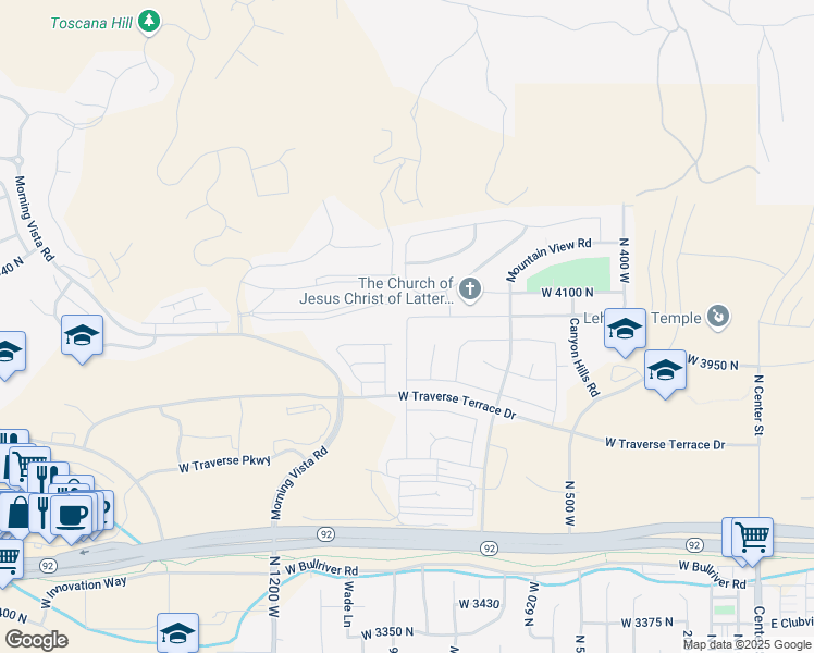 map of restaurants, bars, coffee shops, grocery stores, and more near 3973 North 900 West in Lehi