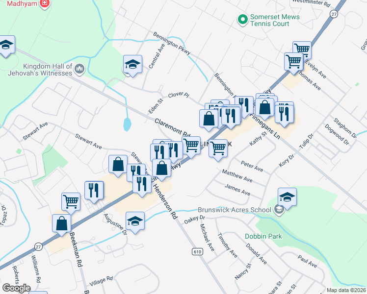 map of restaurants, bars, coffee shops, grocery stores, and more near 3055 New Jersey 27 in Franklin Township