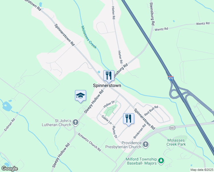 map of restaurants, bars, coffee shops, grocery stores, and more near in Spinnerstown