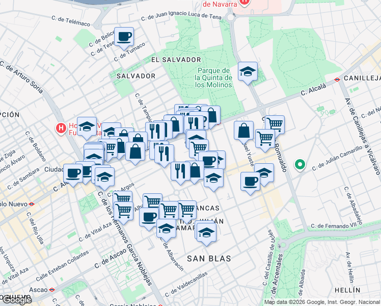 map of restaurants, bars, coffee shops, grocery stores, and more near 4 Calle de Alfonso Gómez in Madrid