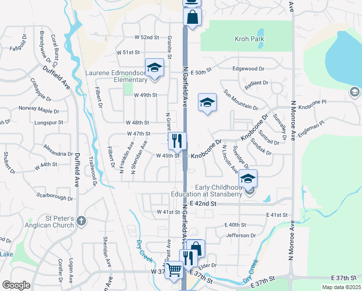map of restaurants, bars, coffee shops, grocery stores, and more near 102 Juniper Place in Loveland