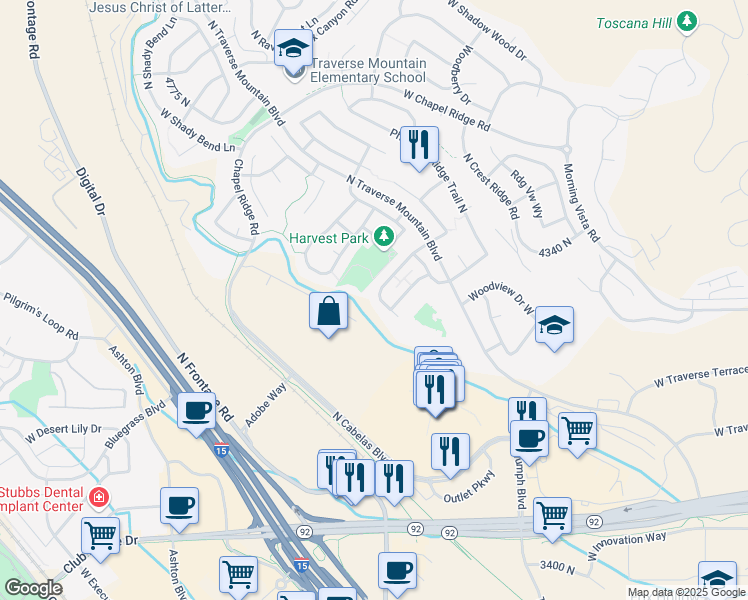 map of restaurants, bars, coffee shops, grocery stores, and more near 2337 Cresthaven Lane in Lehi