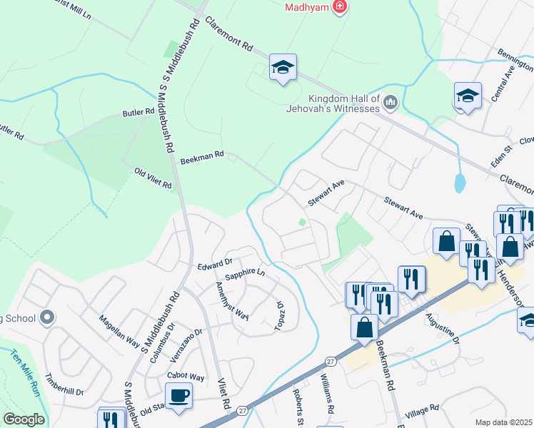 map of restaurants, bars, coffee shops, grocery stores, and more near 66 Lindsey Court in Franklin Township
