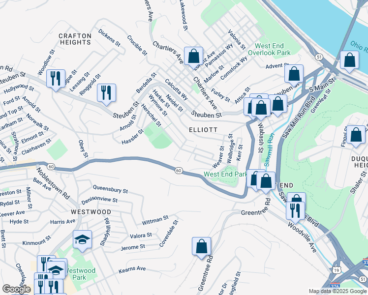 map of restaurants, bars, coffee shops, grocery stores, and more near 645 Herschel Street in Pittsburgh