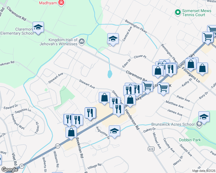 map of restaurants, bars, coffee shops, grocery stores, and more near 4 Taylor Drive in Franklin Township