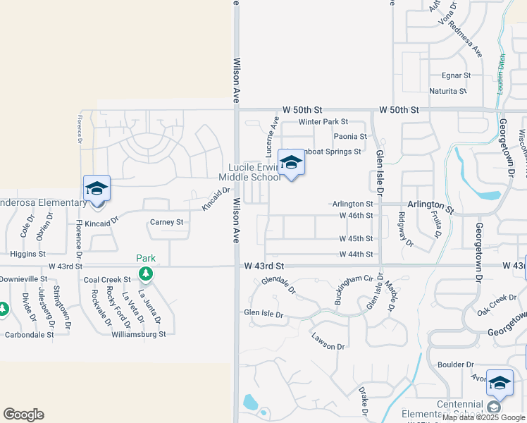map of restaurants, bars, coffee shops, grocery stores, and more near 2717 West 46th Street in Loveland
