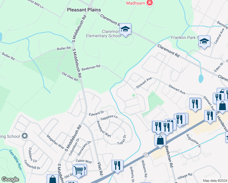 map of restaurants, bars, coffee shops, grocery stores, and more near 171 Lindsey Court in Franklin Township