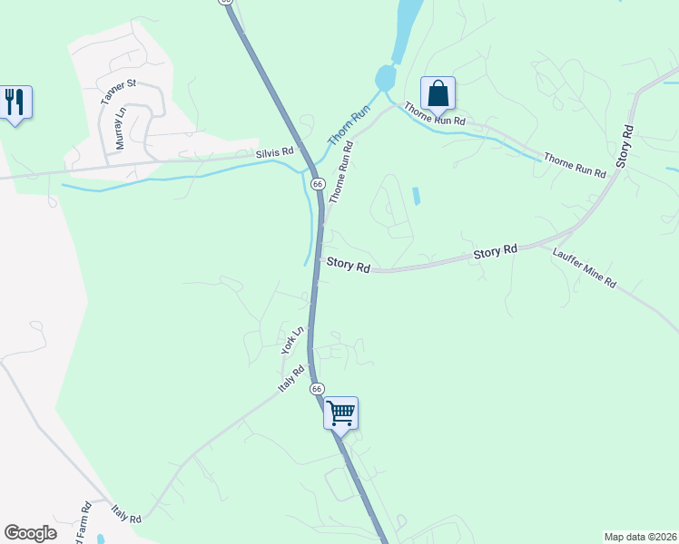 map of restaurants, bars, coffee shops, grocery stores, and more near 122 Story Road in Export