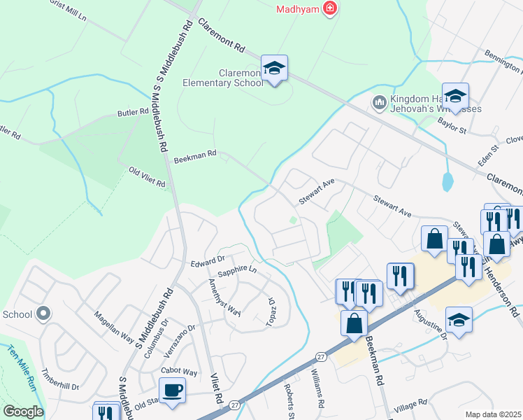 map of restaurants, bars, coffee shops, grocery stores, and more near 88 Lindsey Court in Franklin Township