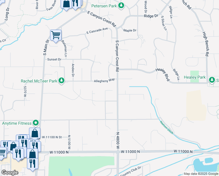 map of restaurants, bars, coffee shops, grocery stores, and more near 4848 Sampson Court in Highland