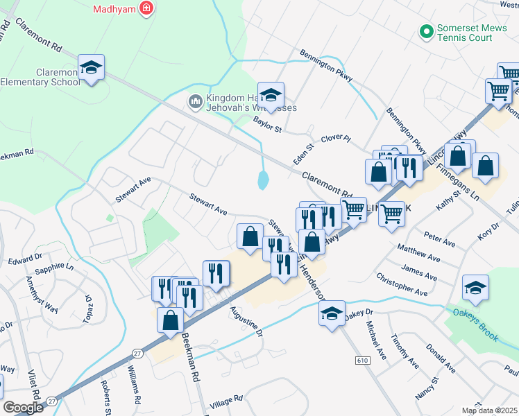map of restaurants, bars, coffee shops, grocery stores, and more near 24 Fisher Drive in Franklin Township