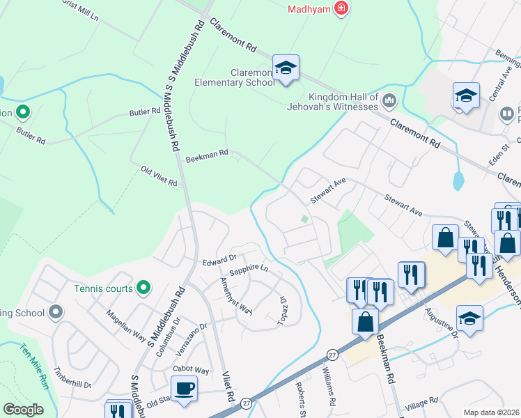 map of restaurants, bars, coffee shops, grocery stores, and more near 159 Lindsey Court in Franklin Township