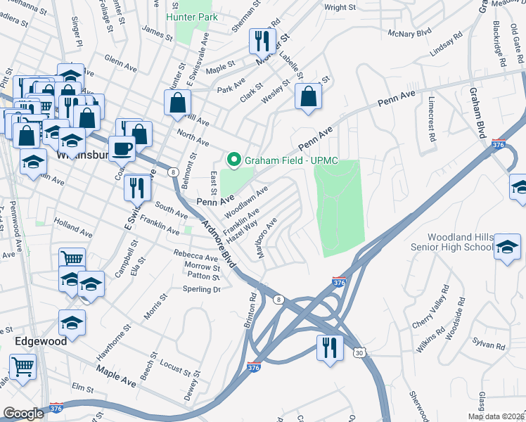 map of restaurants, bars, coffee shops, grocery stores, and more near 1500 Marlboro Avenue in Pittsburgh