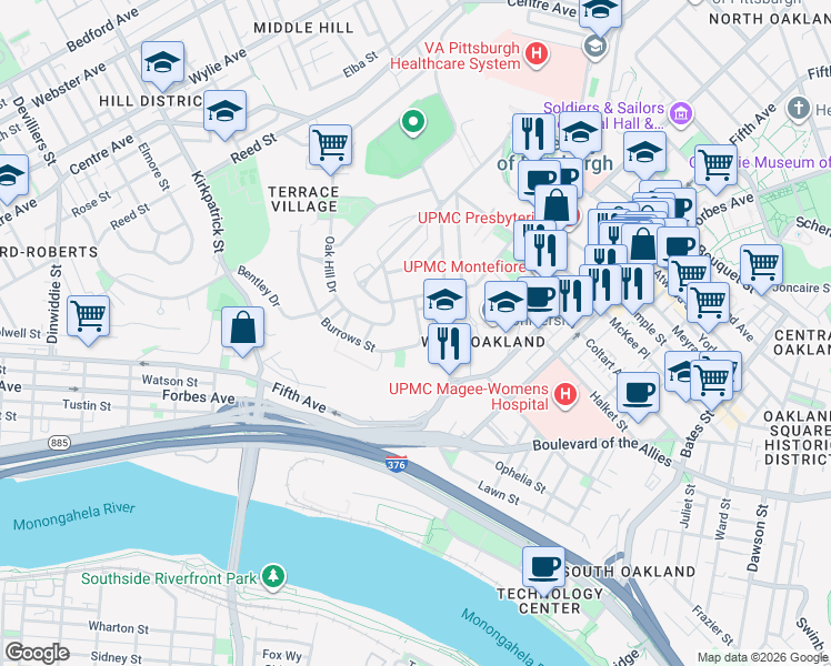 map of restaurants, bars, coffee shops, grocery stores, and more near 141 Robinson Street in Pittsburgh