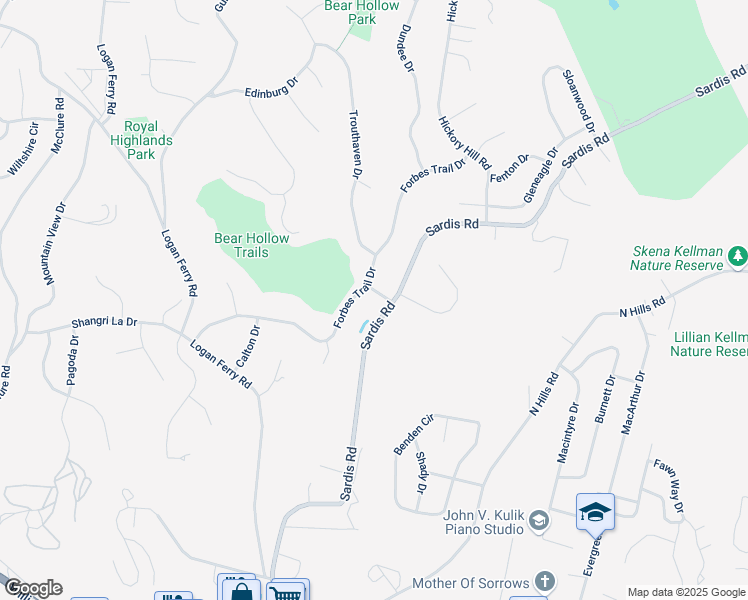 map of restaurants, bars, coffee shops, grocery stores, and more near 3636 Forbes Trail Drive in Murrysville