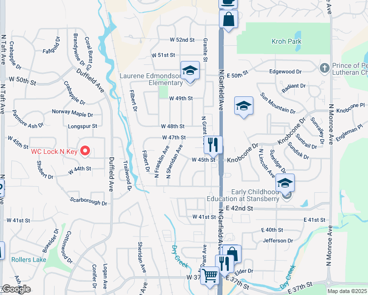 map of restaurants, bars, coffee shops, grocery stores, and more near 4456 Sheridan Avenue in Loveland