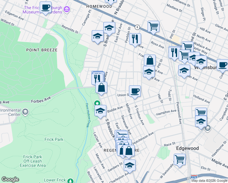 map of restaurants, bars, coffee shops, grocery stores, and more near 709 Savannah Avenue in Pittsburgh