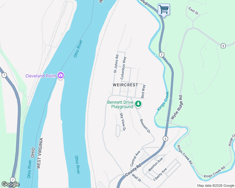 map of restaurants, bars, coffee shops, grocery stores, and more near 123 Saint Ann Way in Weirton