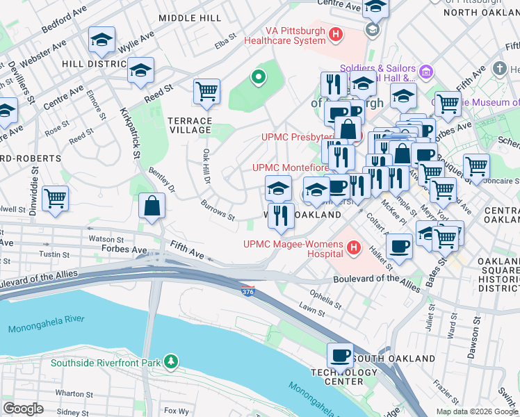 map of restaurants, bars, coffee shops, grocery stores, and more near 141 Robinson Street in Pittsburgh