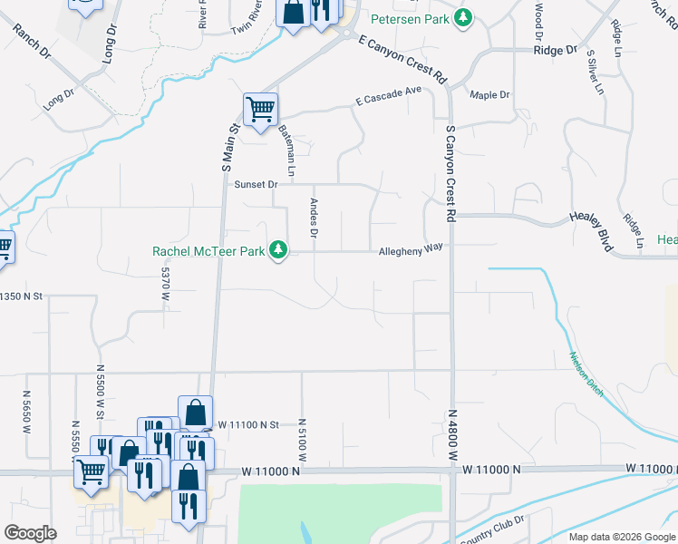 map of restaurants, bars, coffee shops, grocery stores, and more near 11343 North Avondale Lane in Highland