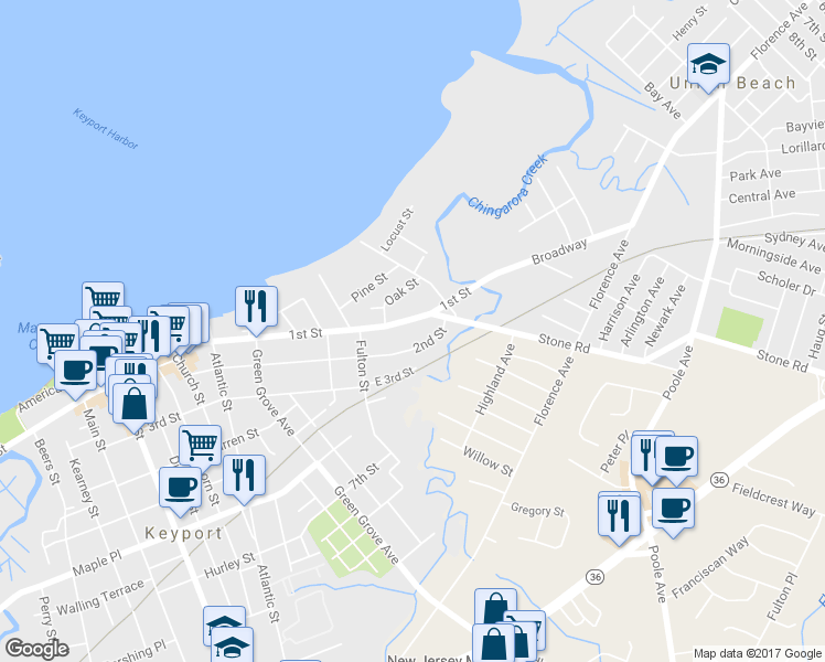 map of restaurants, bars, coffee shops, grocery stores, and more near 310 1st Street in Keyport