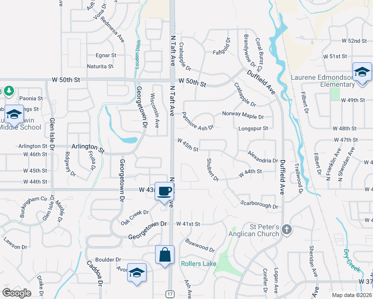 map of restaurants, bars, coffee shops, grocery stores, and more near 4409 Chateau Drive in Loveland
