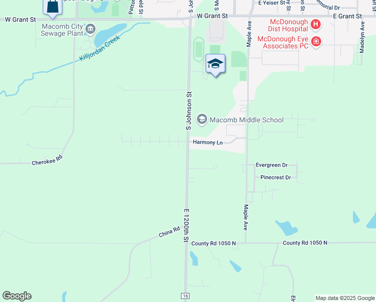 map of restaurants, bars, coffee shops, grocery stores, and more near 1525 South Johnson Street in Macomb