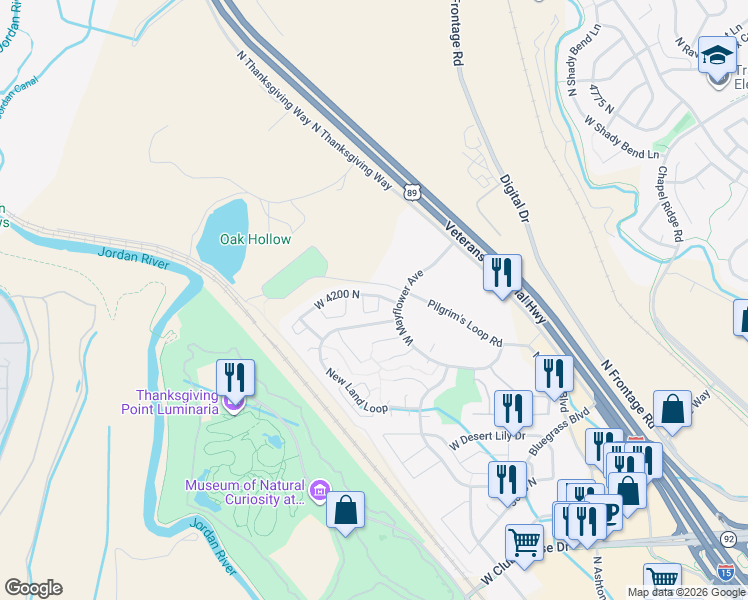 map of restaurants, bars, coffee shops, grocery stores, and more near 3546 New Land Loop in Lehi