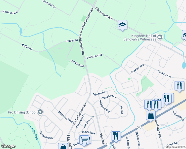 map of restaurants, bars, coffee shops, grocery stores, and more near 22 Amethyst Way in Franklin Township
