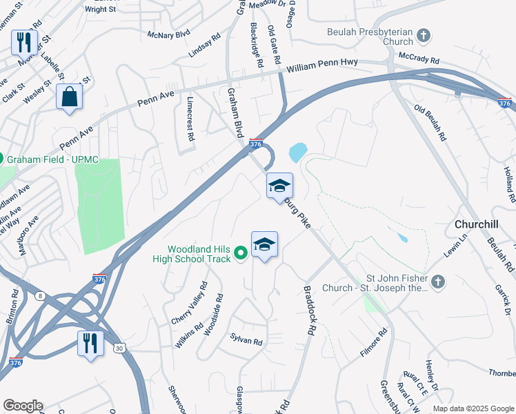 map of restaurants, bars, coffee shops, grocery stores, and more near 2430 Greensburg Pike in Pittsburgh
