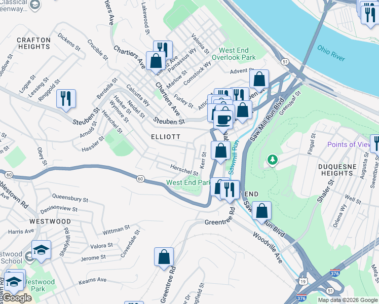 map of restaurants, bars, coffee shops, grocery stores, and more near 811 Walbridge Street in Pittsburgh
