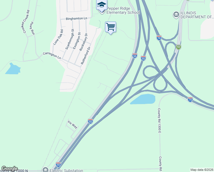 map of restaurants, bars, coffee shops, grocery stores, and more near Ashley Drive in Bloomington