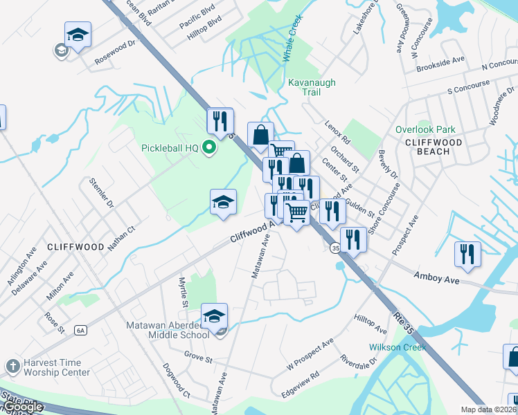 map of restaurants, bars, coffee shops, grocery stores, and more near in Aberdeen Township