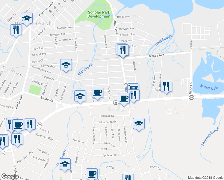 map of restaurants, bars, coffee shops, grocery stores, and more near 610 Aumack Avenue in Keyport