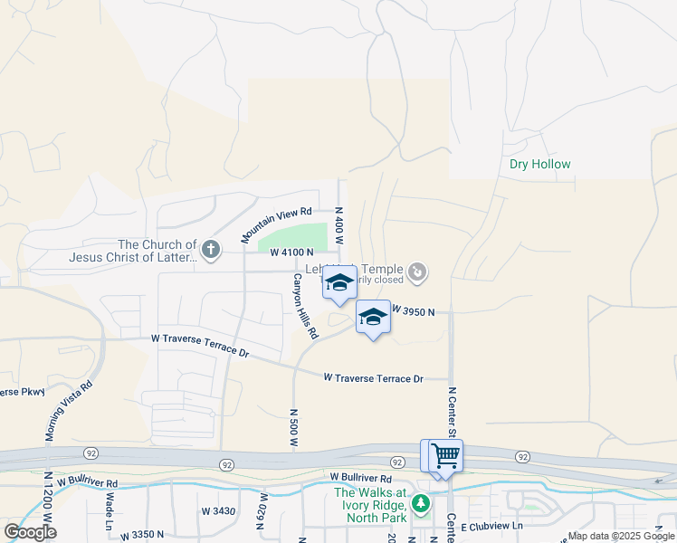 map of restaurants, bars, coffee shops, grocery stores, and more near 401 West 4050 North in Lehi
