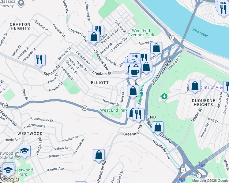 map of restaurants, bars, coffee shops, grocery stores, and more near 811 Walbridge Street in Pittsburgh