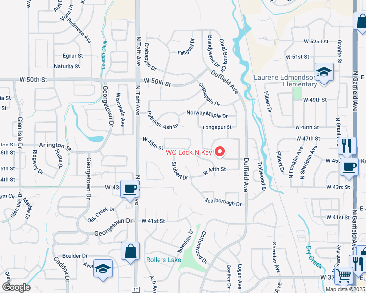 map of restaurants, bars, coffee shops, grocery stores, and more near 1167 Centennial Drive in Loveland