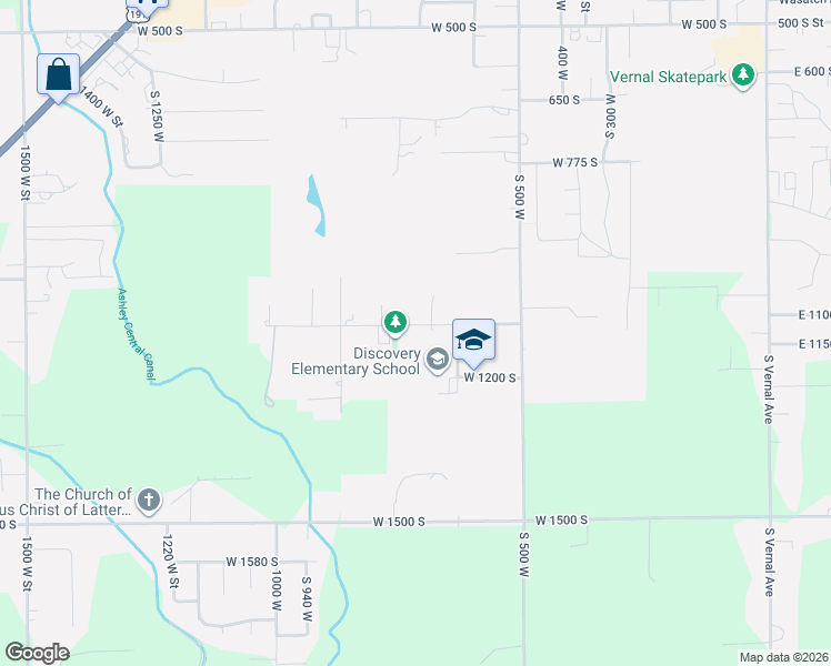map of restaurants, bars, coffee shops, grocery stores, and more near 707 Robinwood Lane in Vernal