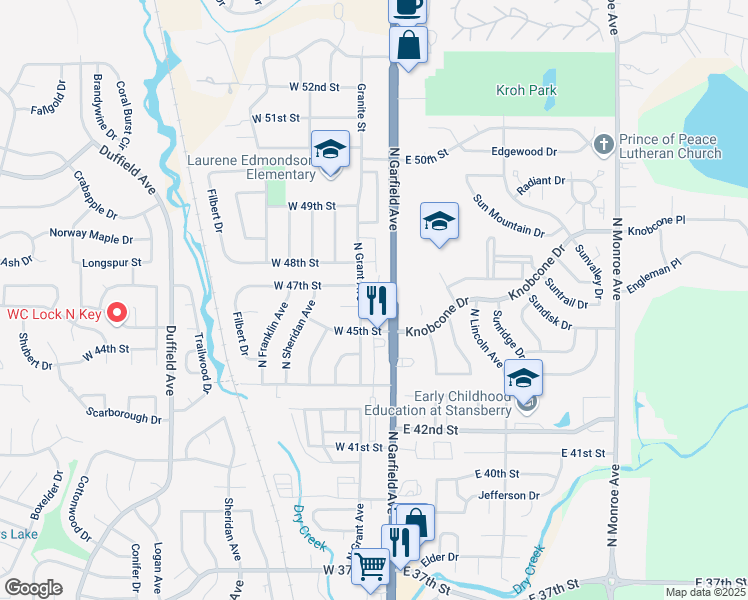 map of restaurants, bars, coffee shops, grocery stores, and more near 103 West 47th Place in Loveland