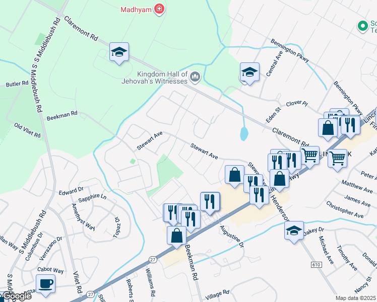 map of restaurants, bars, coffee shops, grocery stores, and more near 1 Daniel Drive in Franklin Township