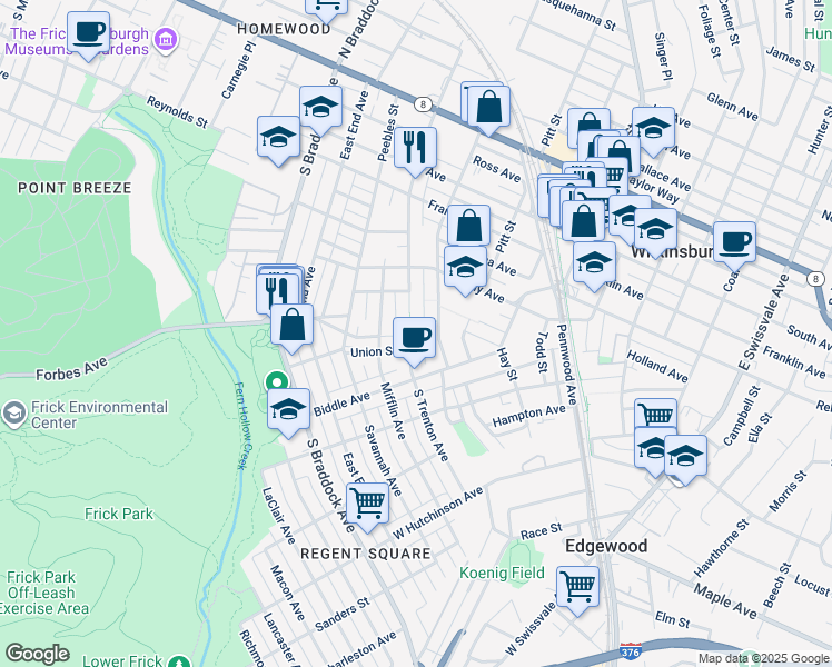 map of restaurants, bars, coffee shops, grocery stores, and more near 329 West Street in Pittsburgh