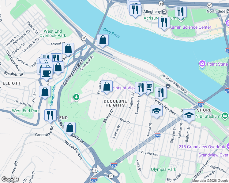 map of restaurants, bars, coffee shops, grocery stores, and more near 217 Republic Street in Pittsburgh
