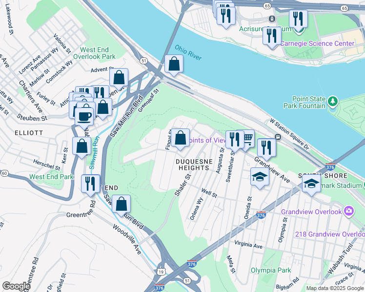 map of restaurants, bars, coffee shops, grocery stores, and more near 219 Fingal Street in Pittsburgh