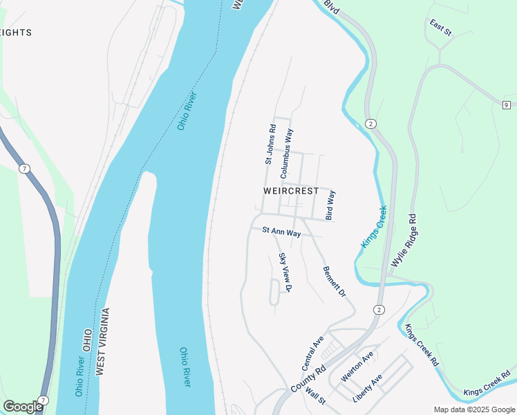 map of restaurants, bars, coffee shops, grocery stores, and more near 107 Saint Johns Road in Weirton